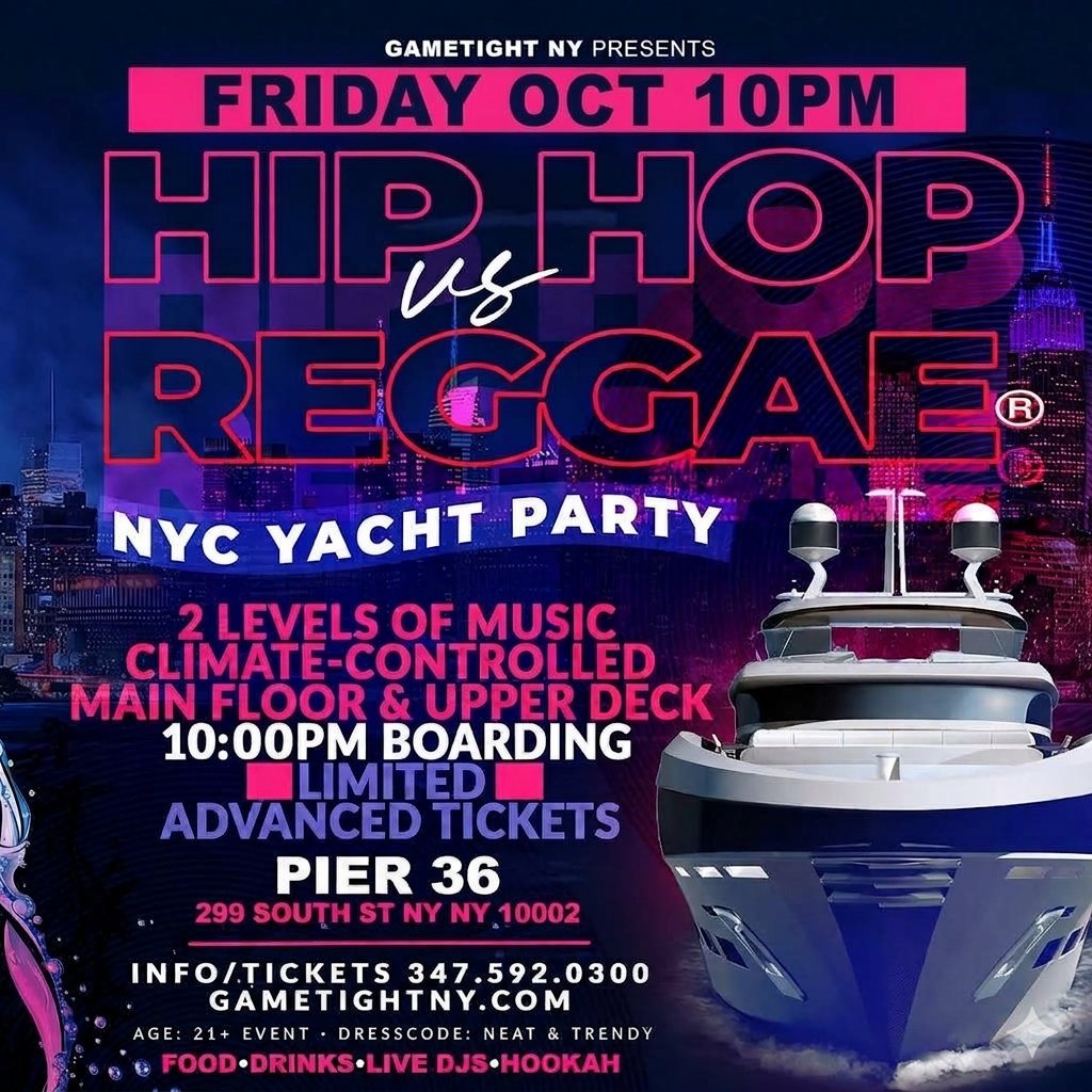 Friday Hip Hop vs Reggae Midnight Yacht Party Cruise at Pier 36 — event image